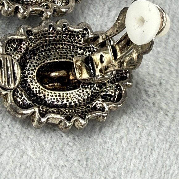 Vintage Ornate Silver & Gold-Tone Clip-On Earrings Women Classic Textured Design - Picture 15 of 16